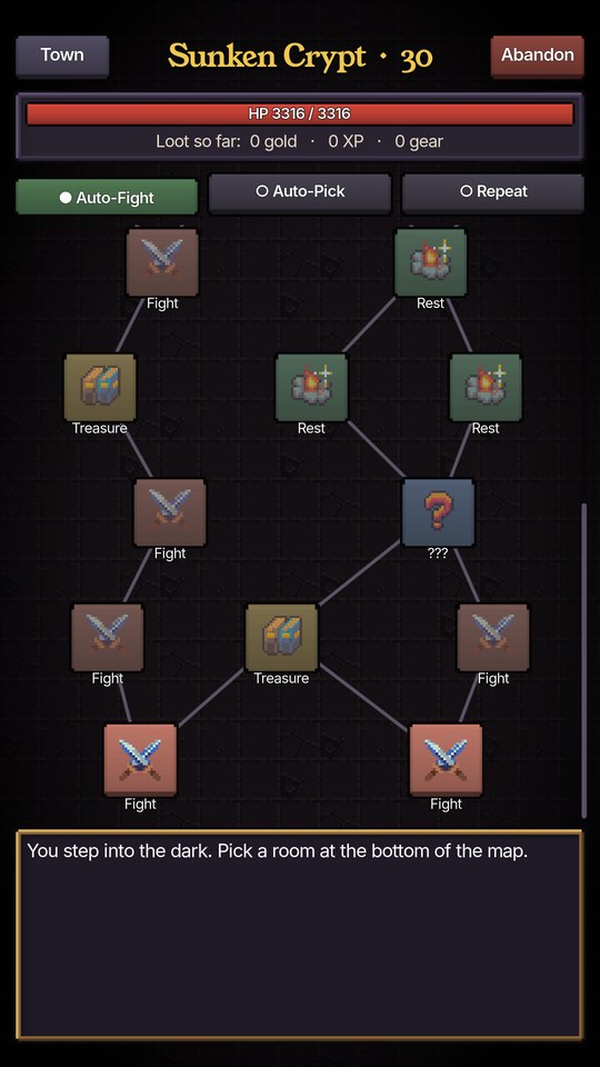 A branching dungeon map